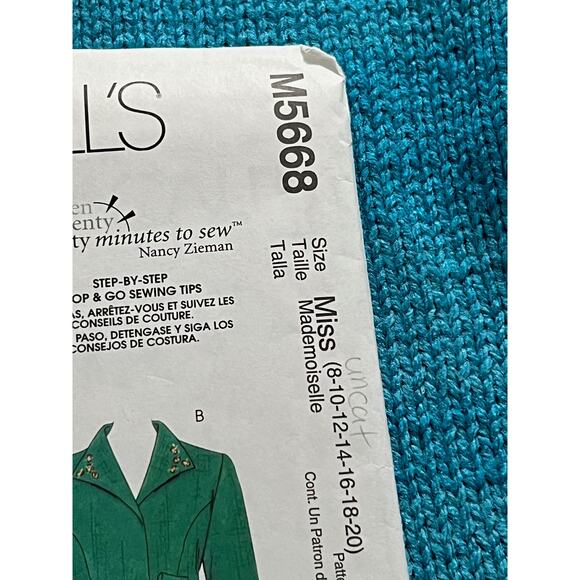 McCalls 5668 suit jacket sewing pattern Nacy Zieman size 8 10 12 14 16 18 20 - Picture 2 of 7